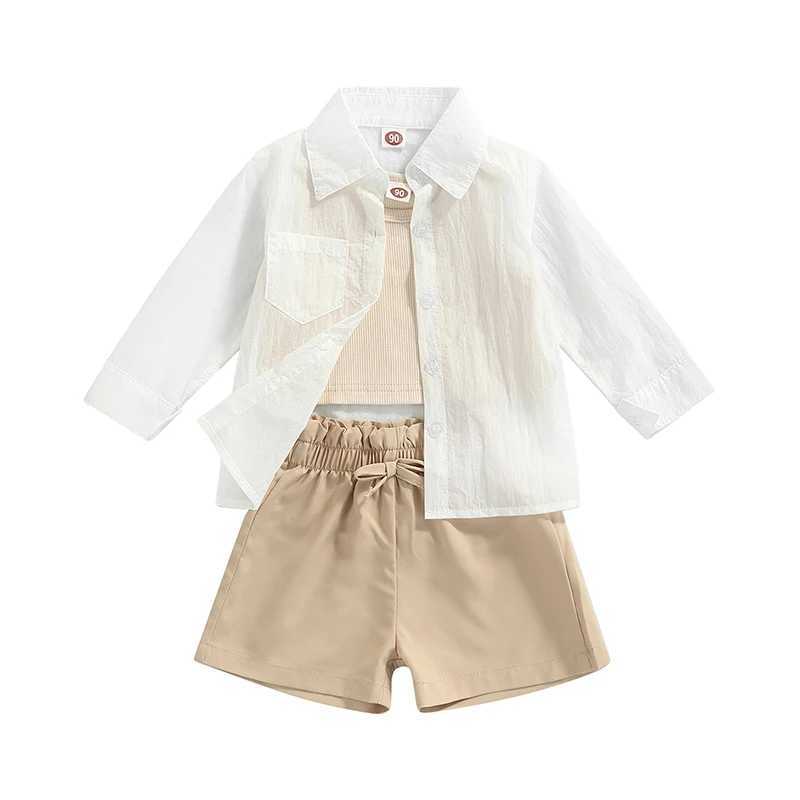 Clothing Sets 2022-03-26 Lioraitiin 0-6Years Toddler Baby Girl 3Pcs Summer Clothing Set Long Sleeve Sheer Shirt + Tank Tops + Shorts Set