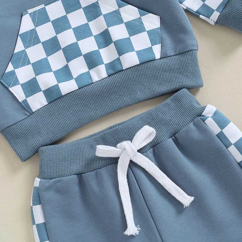 Clothing Sets Toddler Kid Baby Boys Fall Outfits Checkerboard Print Hooded Long Sleeve Hoodies Sweatshirts and Long Pants 2Pcs Clothes Set 2JIA