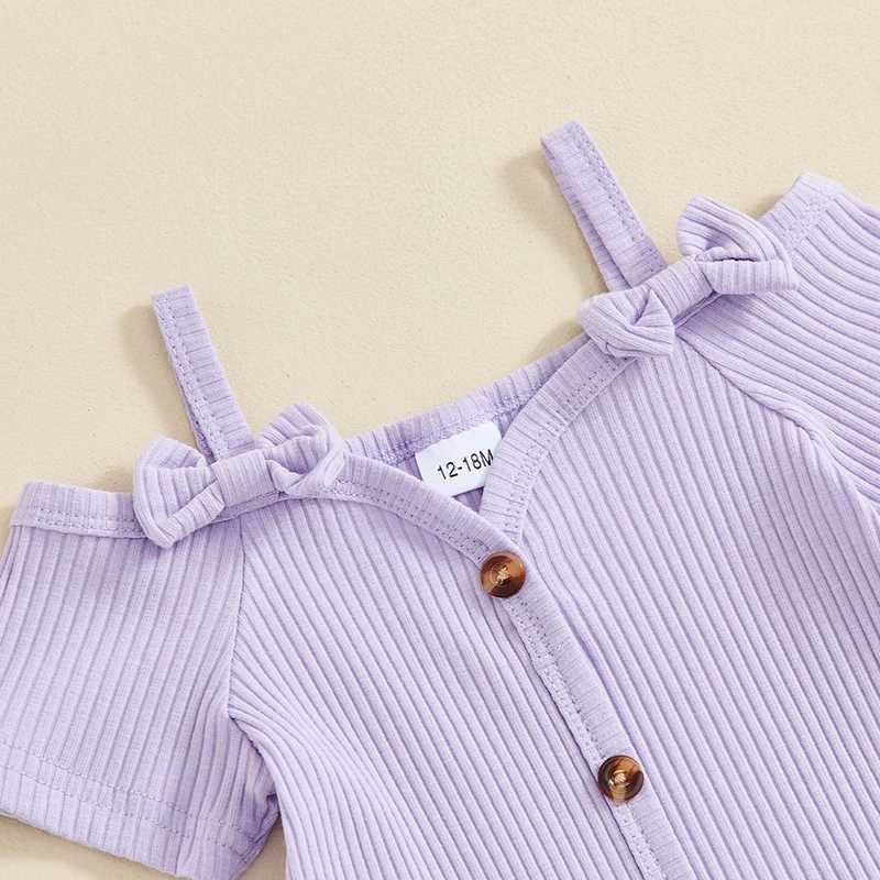 Clothing Sets 2024-05-05 Lioraitiin Kids Girls Pants Set Ribbed Short Sleeve Sling Strap T-shirt with Flower Print Flare Pants Summer Outfit