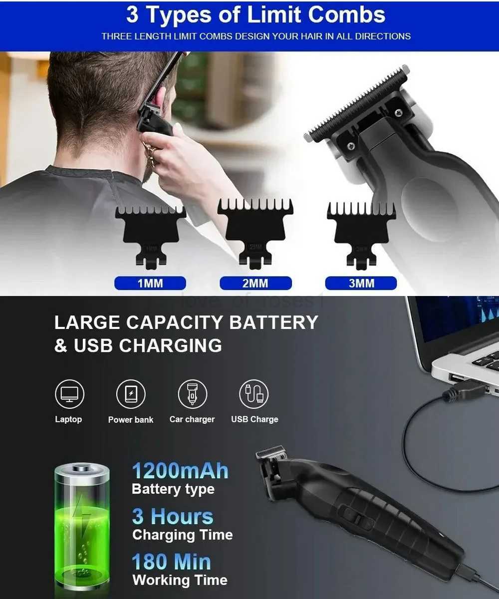 Black Hair Clippers for Men Cordless Clippers for Hair Cutting Professional Barber Clippers USB Rechargeable Wireless HairM240715