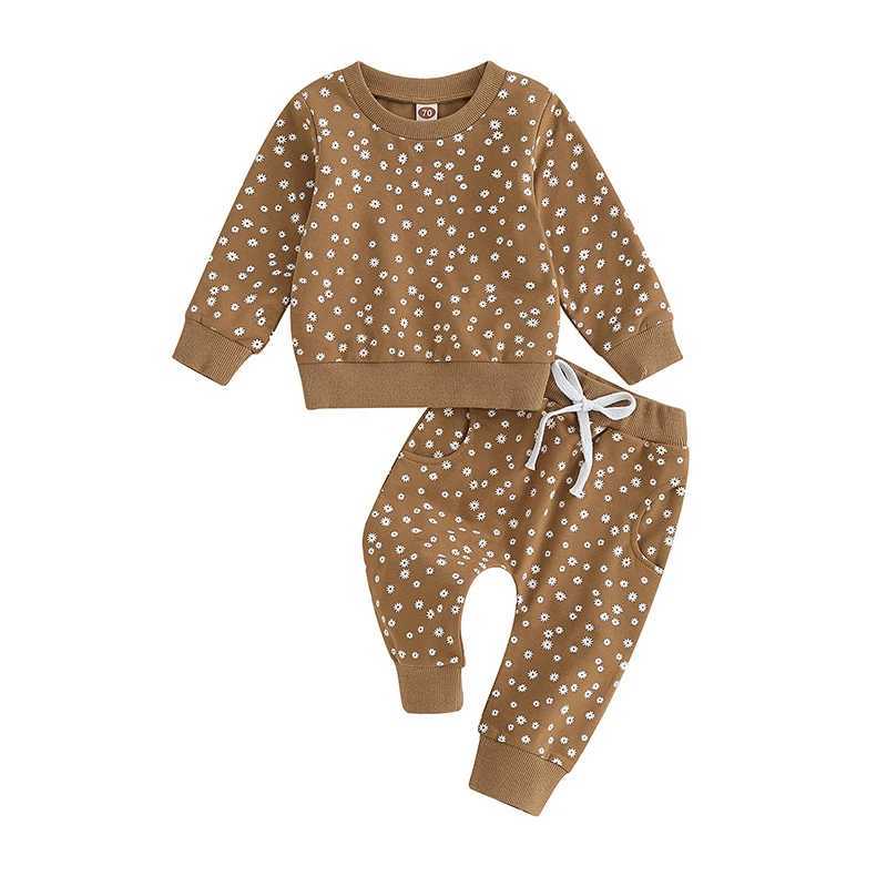 Clothing Sets 2023-06-30 Lioraitiin 0-3Years Baby Girls Fall Outfit Flower Print Long Sleeve Crew Neck Sweatshirt Sweatpants Fall Clothes