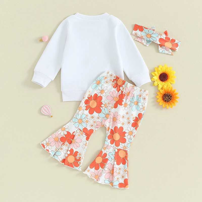 Clothing Sets 2023-09-08 Lioraitiin 0-3Y Baby Girls Clothes Outfits Letter Print Long Sleeve Sweatshirt and Floral Flared Pants Headband Set