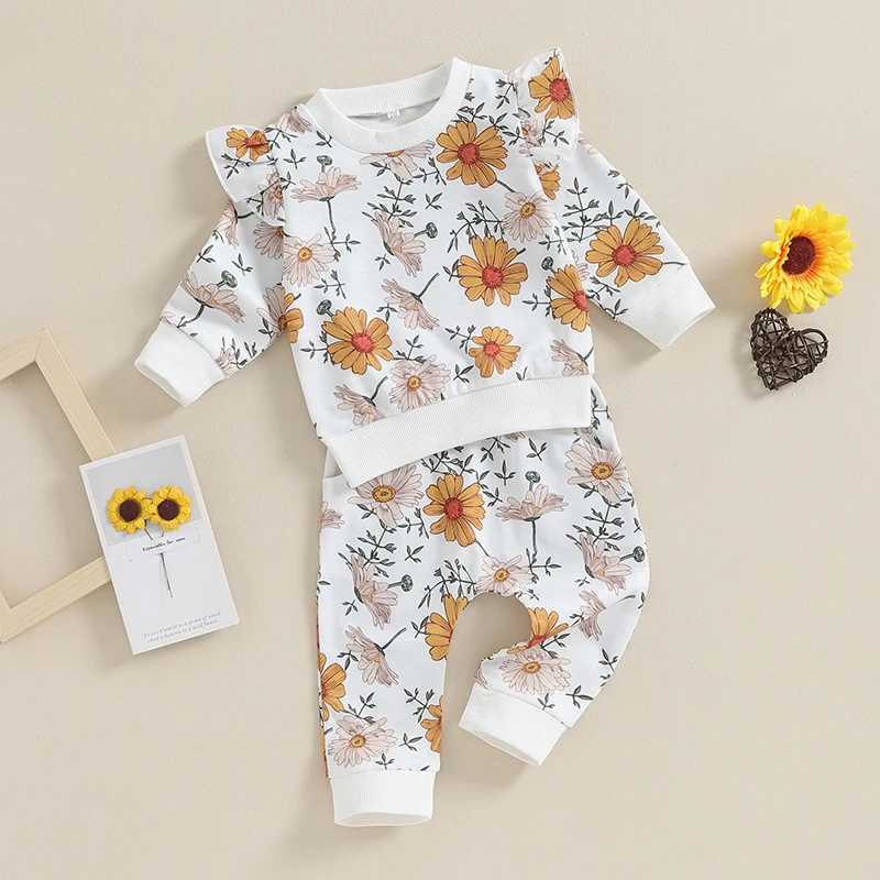 Clothing Sets 2023-10-10 Lioraitiin 0-3Y Newborn Baby Girls Clothes Outfits Flower Print Long Sleeve O-Neck Sweatshirts Elastic Waist Pants