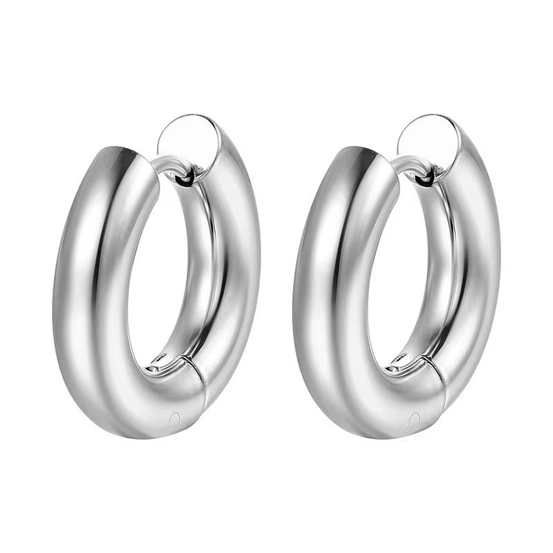 Non Tarnish 18k Gold Hoop Earrings Thick Chunky Stainless Steel Buckle Circle Earring for Women Men Gift Street Dance Fashion Hiphop Jewelry