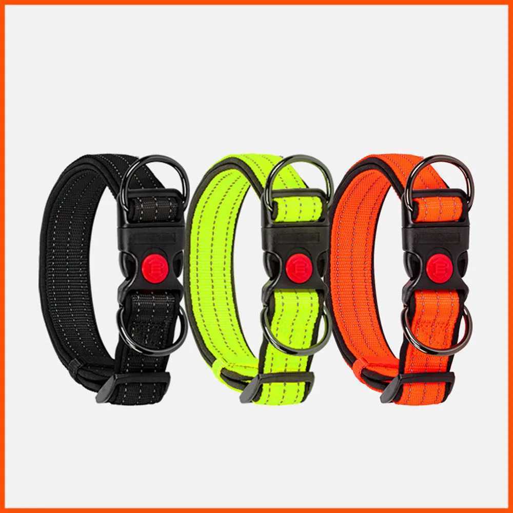 Adjustable Dog Collar Comfortable Soft Foam Padded Reflective Nylon Dog Collar with Double D Rings for Small Medium Large Dogs W250219