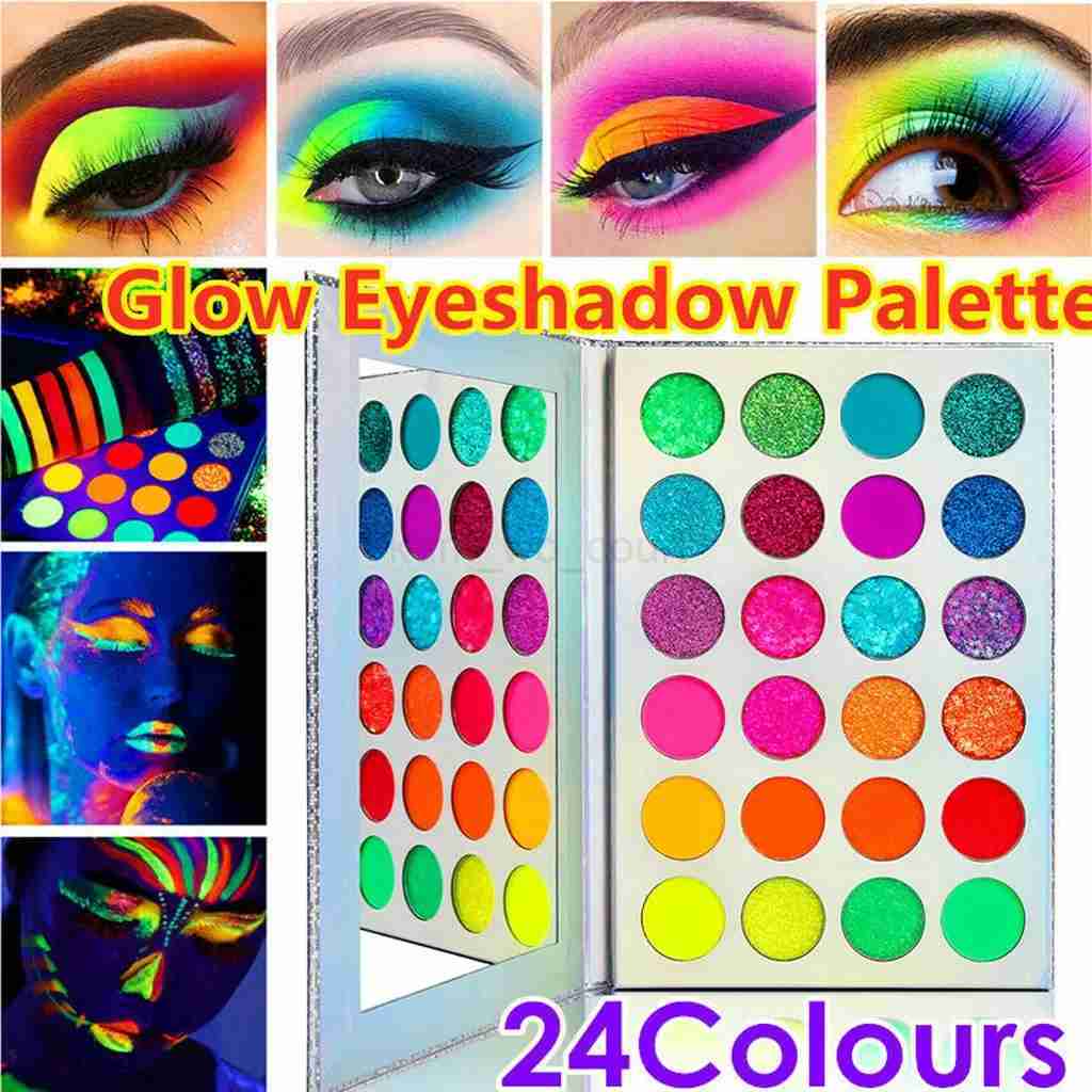 24 Color Colorful Eyeshadow Palette Neon Glow in Bright Makeup Pigmented Eye Shadow Pallet Matte Shimmer Glitter Eye CosmeticM240715
