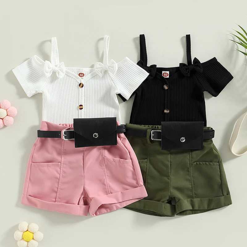 Clothing Sets 2023-02-03 Lioraitiin 0-4Years Kids Girls 2Pcs Summer Fashion Set Short Sleeve T-shirt with Rolled Hem Shorts and Waist Bag