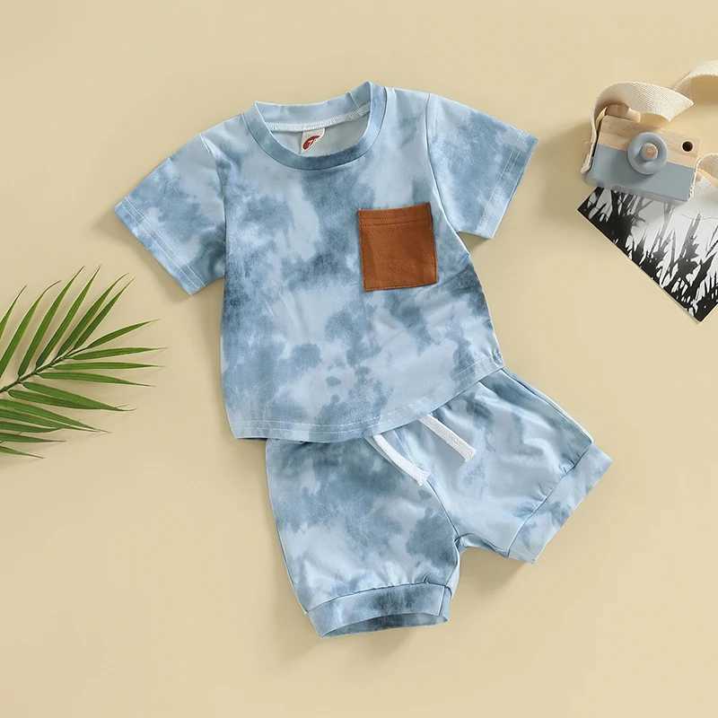 Clothing Sets Summer Fashion Baby Boys Suit Tie-dye Print Short Sleeve Crew Neck T-shirt + Elastic Waist Shorts 2Pcs Infant Toddler Sets