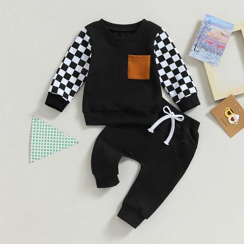 Clothing Sets 2023-07-24 Lioraitiin 0-3T Toddler Baby Boy Fall Outfits Checkered Plaid Pullover Sweatshirt Top Pants Set Trendy Outfit