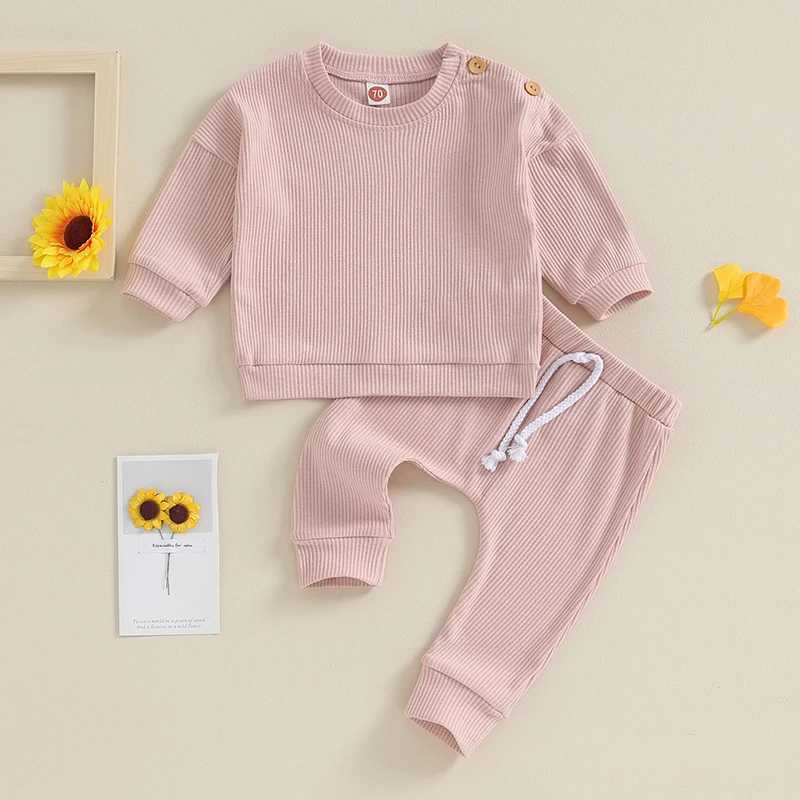 Clothing Sets 2023-09-04 Lioraitiin 0-24M Infant Baby Boys Girls Waffle Fall Outfits Solid Color Long Sleeve Sweatshirt Tops Pants Clothes Set