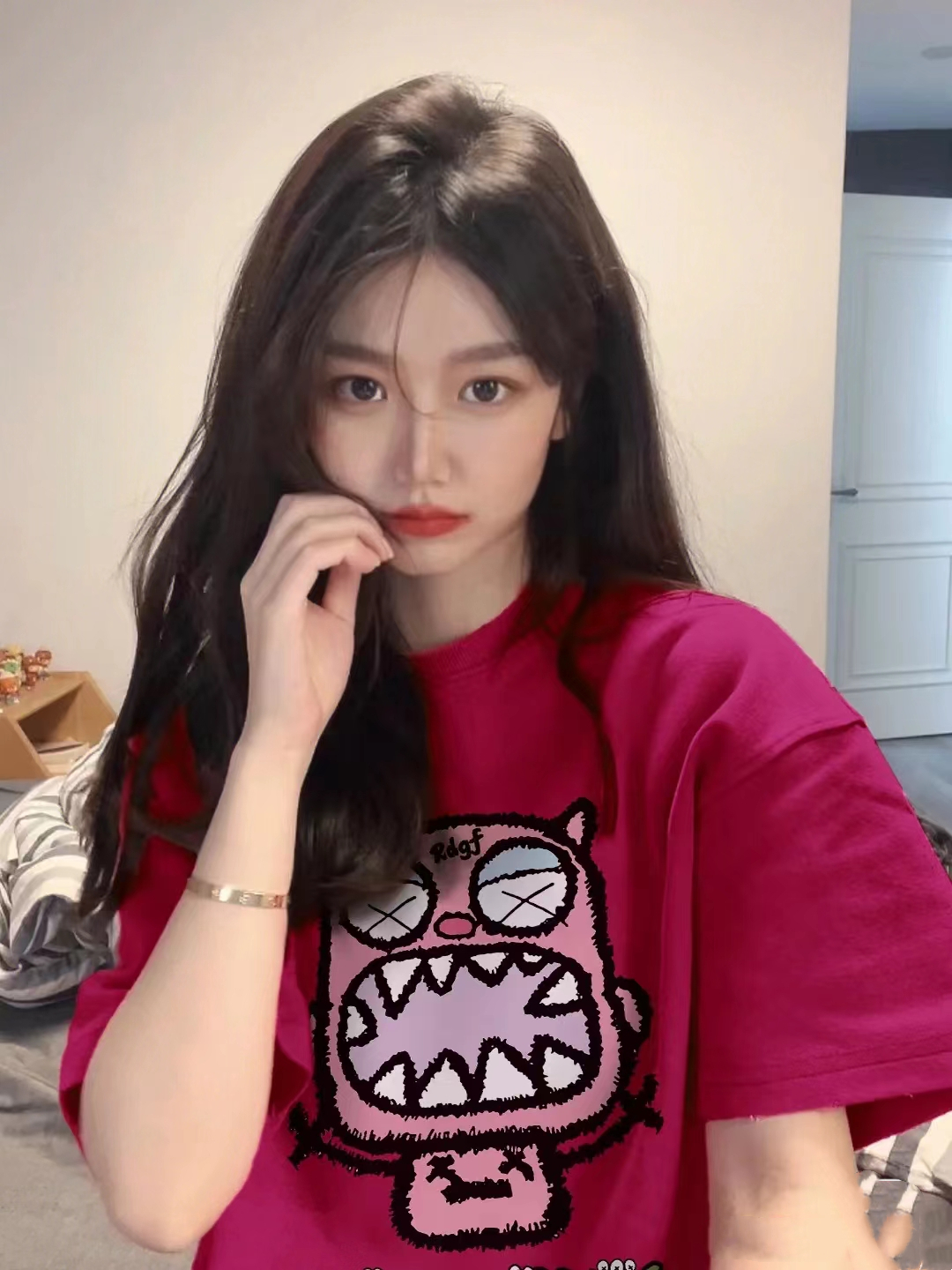 Official Picture 2023 Tiktok Cotton Rib Back Wrap Collar Shoulder Drop New T-shirt Versatile Large Women's Wear