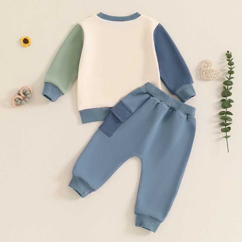 Clothing Sets 2024-05-28 Lioraitiin Baby Boy 2Pcs Fall Outfits Long Sleeve Crew Neck Flap Pocket Sweatshirt + Pants Set Spring Clothes