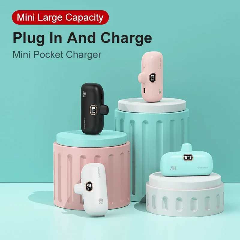 20W New Wholesale LED Display 5000mah Cute Emergency Pocket Fast Charging Portable Charger Mini Power Bank for PhoneM240715