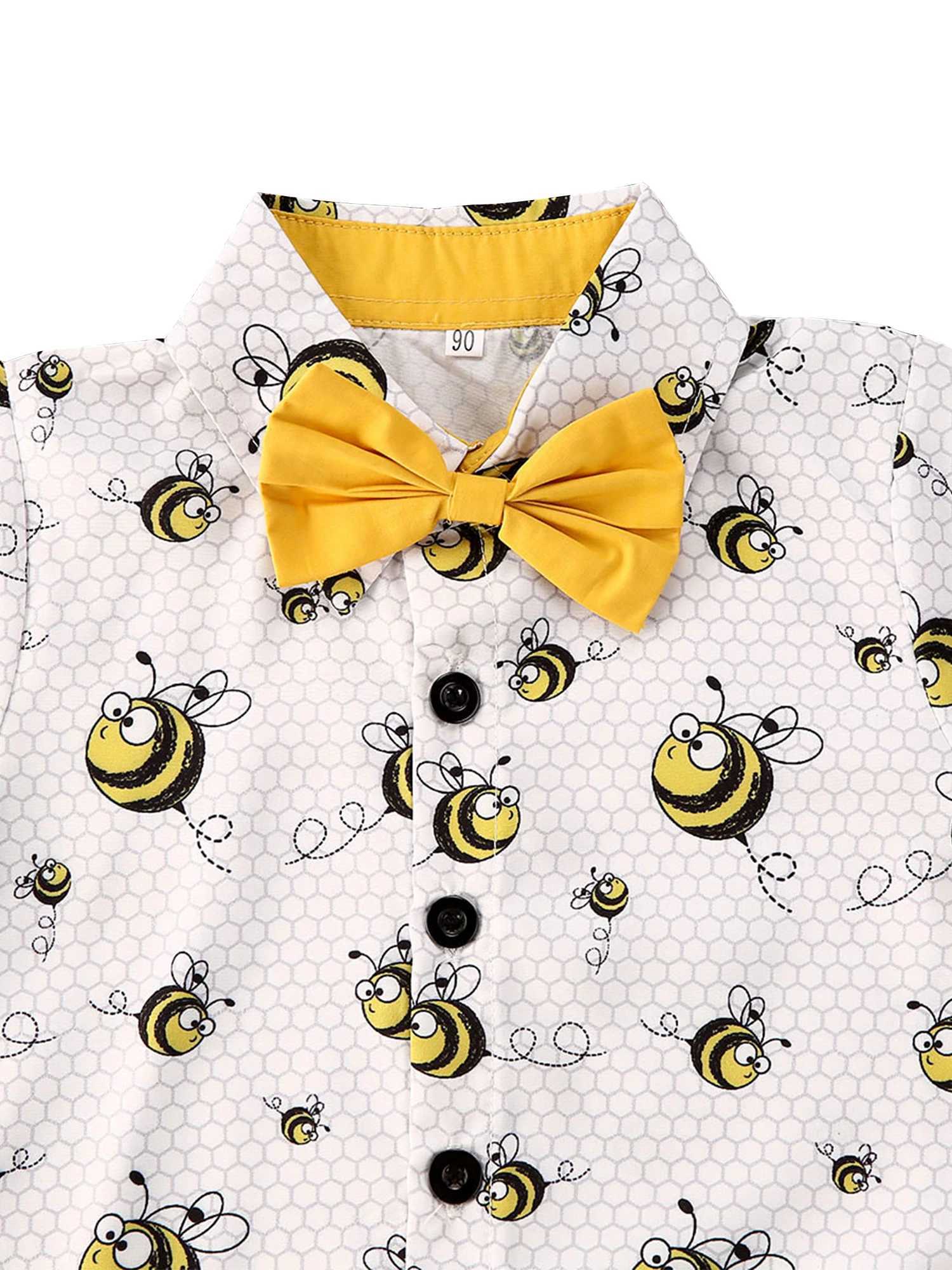 Clothing Sets Lioraitiin 0-6Years Baby Boys Summer Clothes Set Short Sleeve Lapel Bee Print Tie Button Shirt Solid Color Shorts