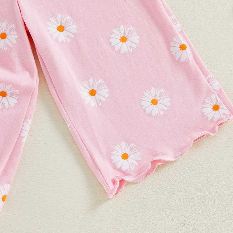 Clothing Sets 2024-06-01 Lioraitiin Little Girl Summer Outfit Daisy Print Short Sleeve Round Neck T-Shirt with Elastic Waist Loose Pants Set