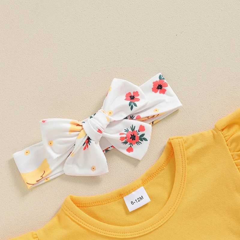 Clothing Sets 2024-04-06 Lioraitiin Baby Girl 2Pcs Summer Outfits Fly Sleeve Tops + Chicken Print Flare Pants Set Toddler Casual Clothes