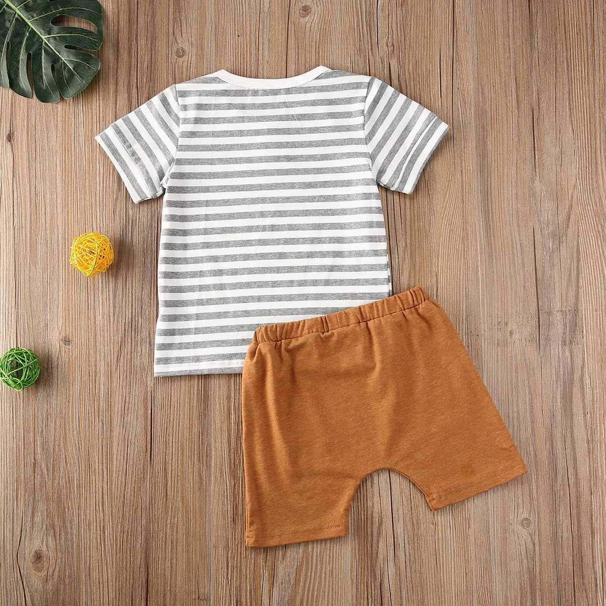 Clothing Sets lioraitiin 0-3Years 2Pcs Toddler Baby Boy Clothes Set Striped Short Sleeve T Shirt Top Pants Cool Outfit Clothing Set