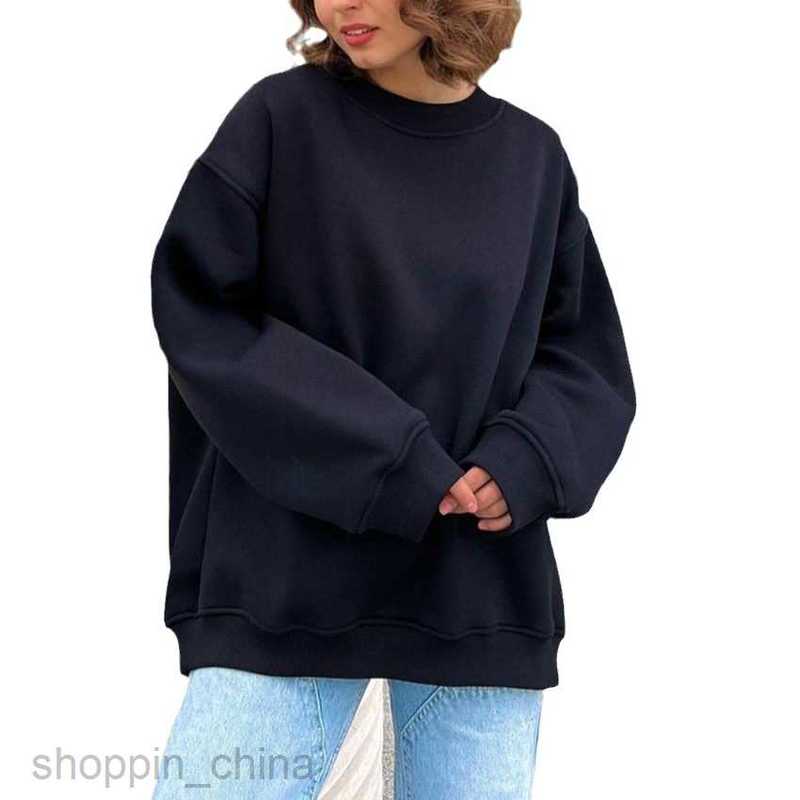 Women Hoodies Sweatshirts Round neck loose fit women's autumn and winter street solid color Oversize fleece pullover hoodie Woman jogging suit
