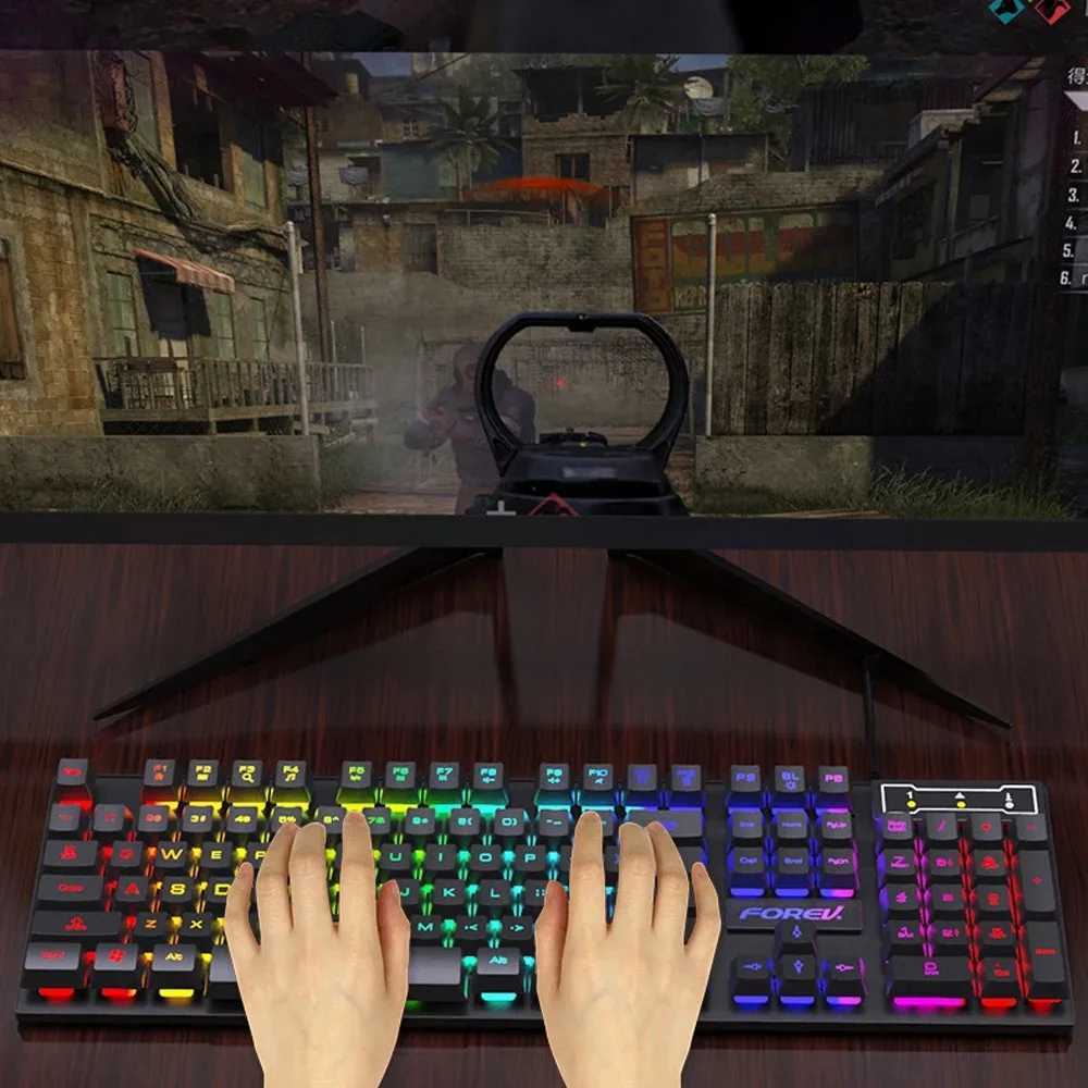 Backlit Mechanical Keyboard Wired Gaming Keyboard waterproof Luminous 104 key keyboard And Mouse Set for Gamer PC Laptop OfficeM240715