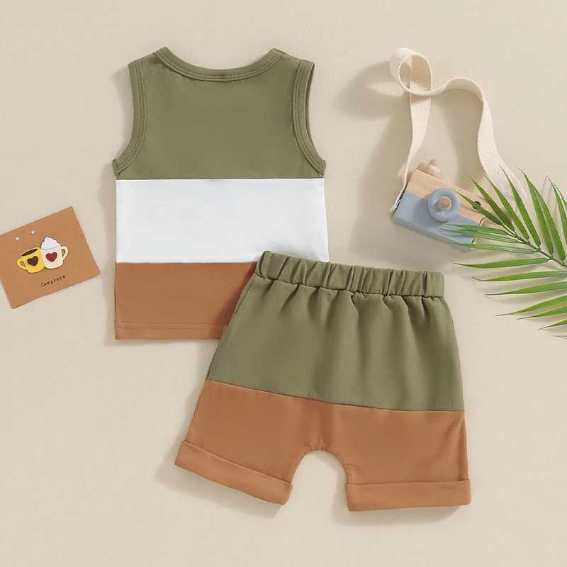 Clothing Sets Toddler Summer Boys Outfits Cotton Sleeveless Contrast Color Pocket Tank Tops + Shorts Clothes For Toddler Casual Clothes Sets O2G0