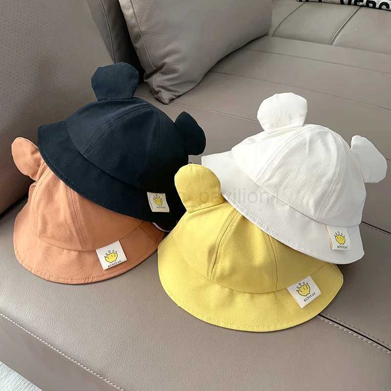 Cute Bear Ear Baby Bucket Hat Summer Kids Cotton Fisherman Hats For Toddler Casual Solid Color Baby Boy Girl Basin CapXJ240715
