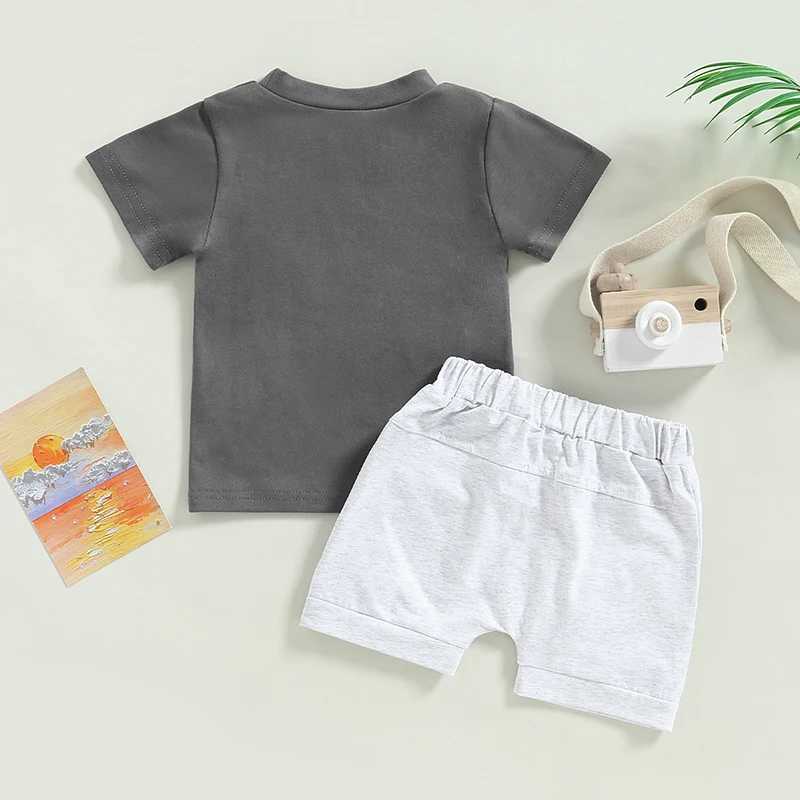 Clothing Sets 2023-01-11 Lioraitiin 0-3Years Kids Boys 2Pcs Clothes Short Sleeve Round Neck Letters Print Tops Short Drstring Pants Outfits