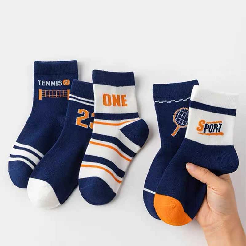 5 pairs of childrens boys tennis series childrens sports school student sports socks spring autumn soft cotton childrens middle tube socksW240715