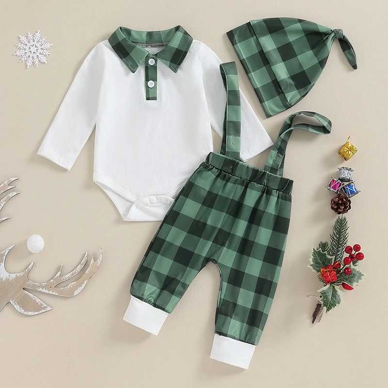 Clothing Sets 2023-10-10 Lioraitiin 0-3Y Infant Baby Boy Christmas Outfits Long Sleeve Plaid Romper Suspender Pants Set Casual Xmas Clothes