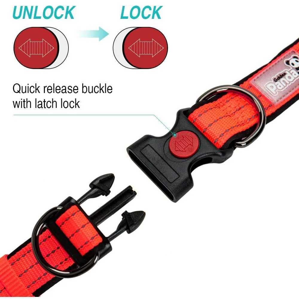 Adjustable Dog Collar Comfortable Soft Foam Padded Reflective Nylon Dog Collar with Double D Rings for Small Medium Large Dogs W250219