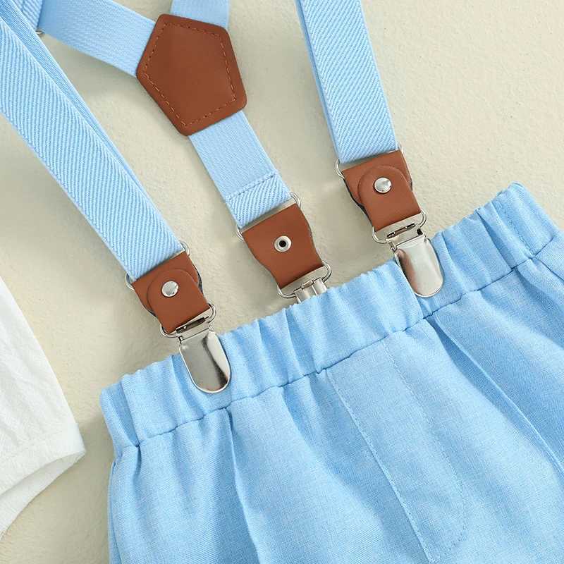 Clothing Sets Baby Boy Gentleman Outfits Lapel Neck Short Sleeve Button Down Romper + Adjustable Suspender Shorts Infant Toddler Clothes Set