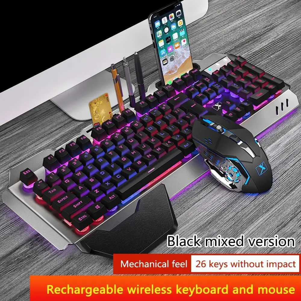 K680 Wireless Gaming Keyboard Mouse Rgb Backlit Metal Panel Rechargeable Gamer Mouse Waterproof Keyboard SetM240715