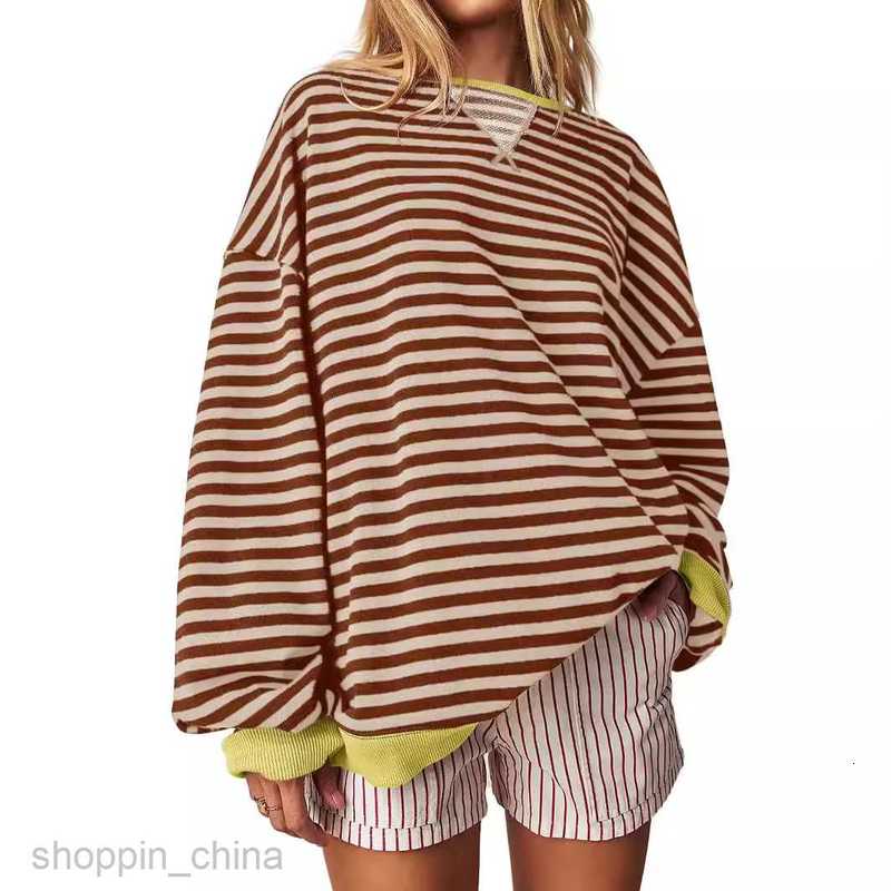 Women Hoodies Sweatshirts Leisure minimalist striped embroidered patchwork with color round neck pullover hoodie long sleeved women's hoodie Woma