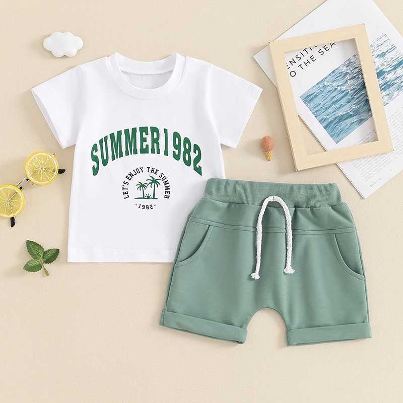 Clothing Sets 2024-03-21 Lioraitiin 0-3Y Toddler Baby Boys Summer 2PCS Shorts Sets Short Sleeve Letter Print Tops and Drstring Shorts Sets