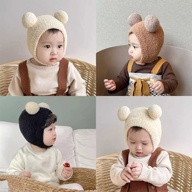 Winter Warm Preschool Girl Boy Baby Hat Wool Hemp Hat Solid Wool Ear Protection Hat with Ball Soft Newborn HatW240715