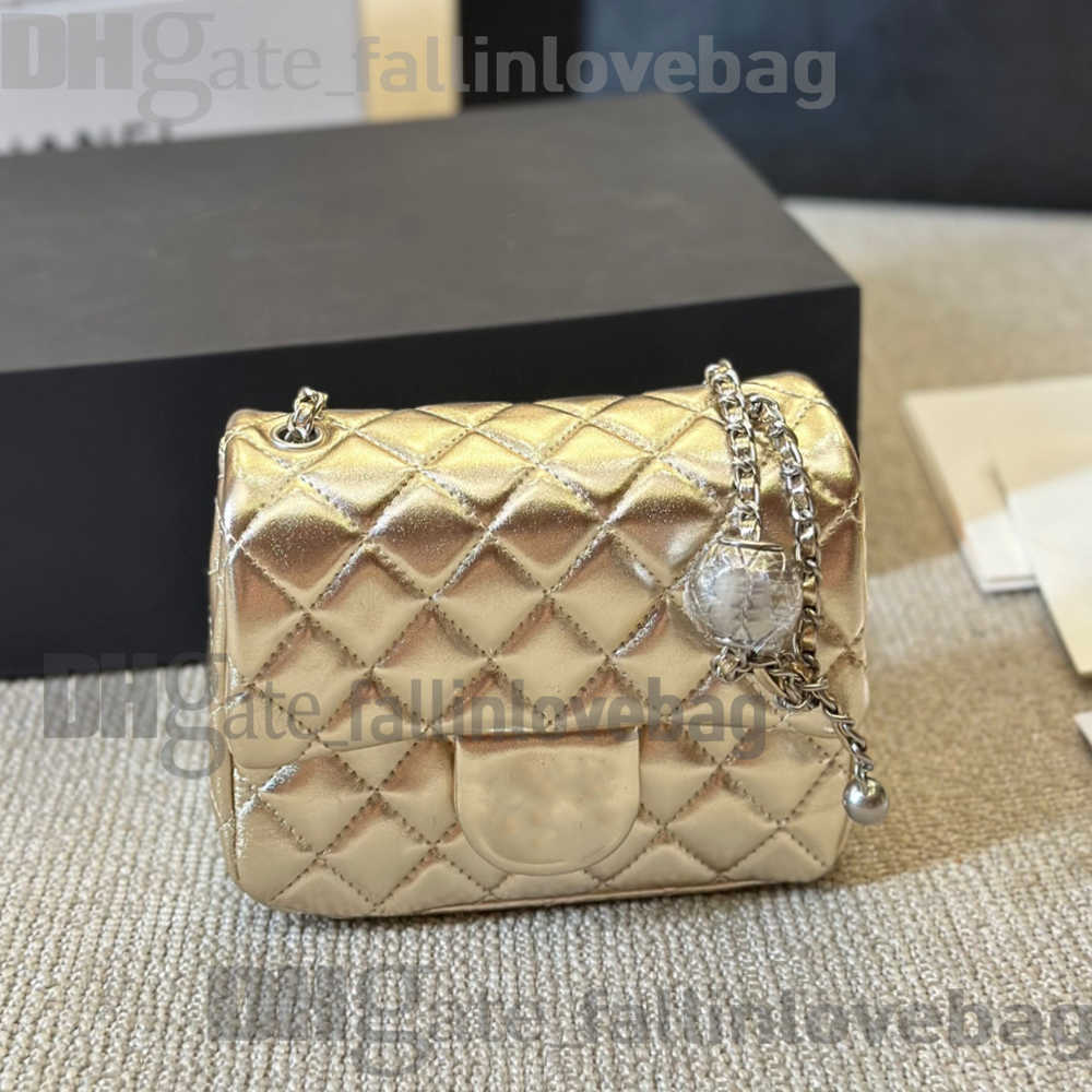 Shoulder Bags Designer 20cm 18cm Lambskin Shimmer Metallic Colors Square Quilted Classic Mini Flap Silver Crush Ball Chain Crossbody Handbag Luxury With Star Coin