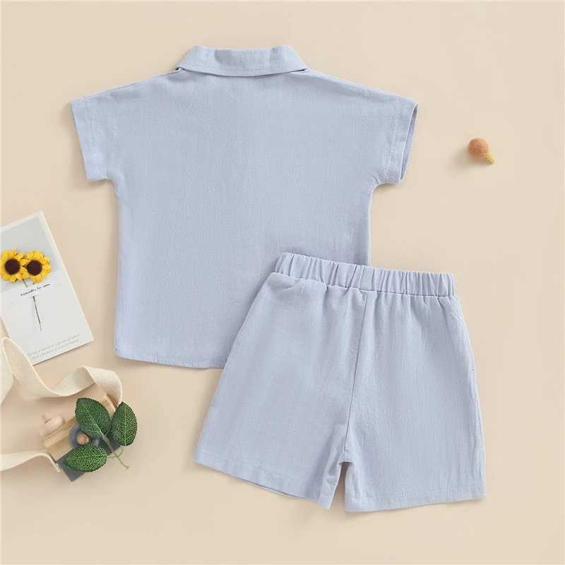 Clothing Sets Kids Boys Summer Outfits Solid Color Turn-Down Collar Short Sleeve Shirts and Elastic Waist Shorts 2Pcs Children Clothes Set