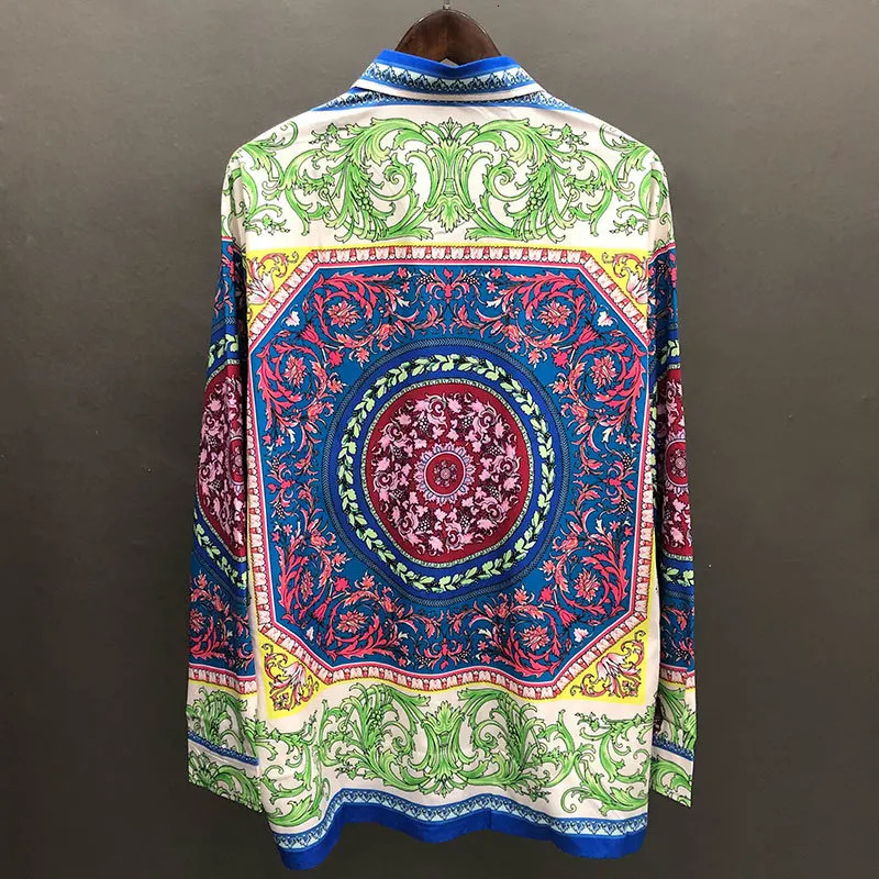 Bohemian Ethnic Retro Print Pattern Long Sleeve Shirt Holiday Casual Dress Men Clothes Hawaiian Shirts Slim Mode Chemise Homme 240708