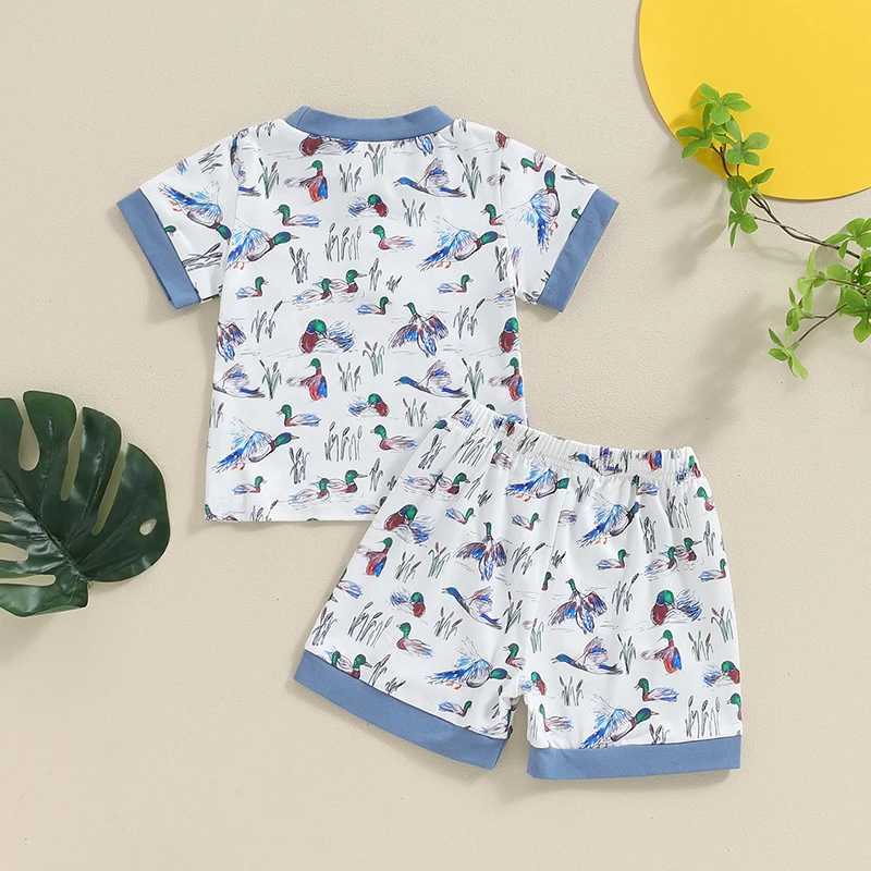 Clothing Sets 2024-04-19 Lioraitiin Kids Boys Shorts Set Duck Print Short Sleeve T-shirt with Elastic Waist Shorts Toddler Set Summer Outfit