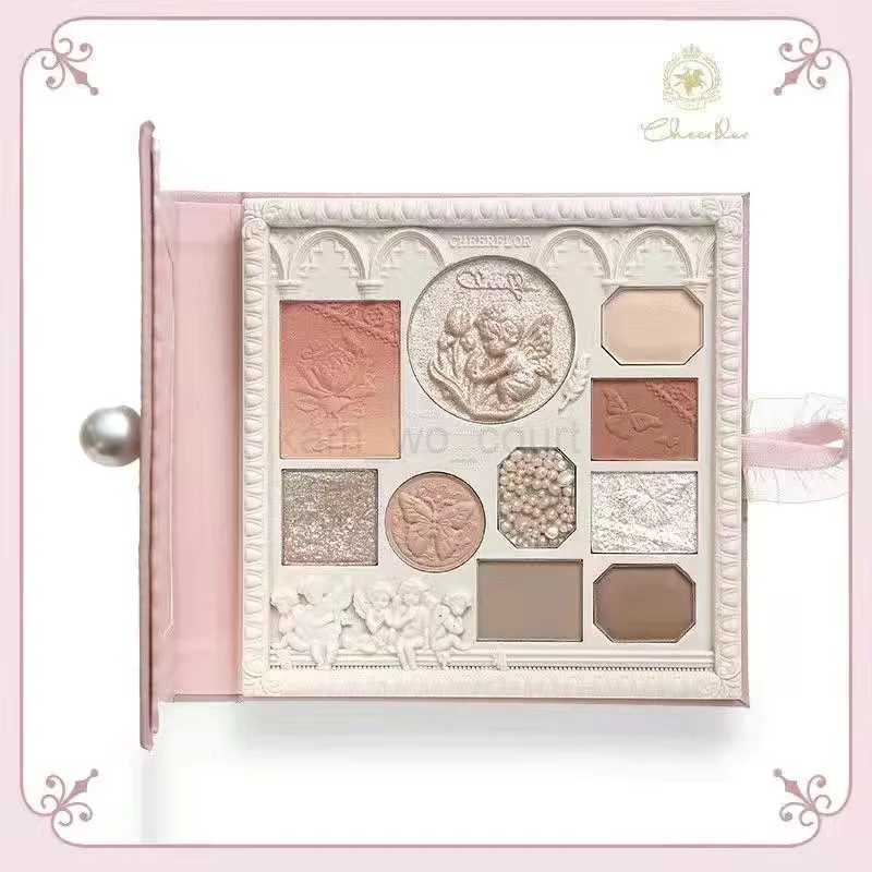 Cheerflor Angel Relief Eye Shadow Amusement Embossed Blush Highlight Integrated EyeShadow Pallete Milk Tea ColorM240715