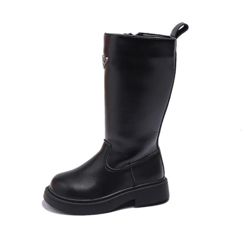 Girls High Boots Autumn Winter Kids Black Boots For Girl Side Zipper Girls Fashion Soft Leather Boots Size 22-31 240711