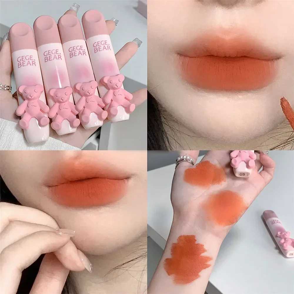 New Bear Velvet Lipstick Waterproof Matte Lip Glaze Long-lasting Non-stick Cup Chestnut Red-brown Lip Tint Mud Korean Makeup zxx240715