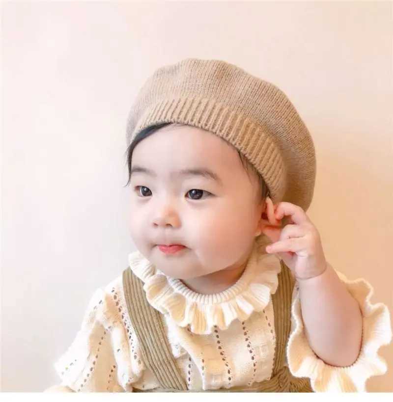 0-2Y Fashion Baby Knitted Beret Solid Color Childrens Warm Hat Autumn Winter Girls Paint Hat Childrens Hat AccessoriesW240715