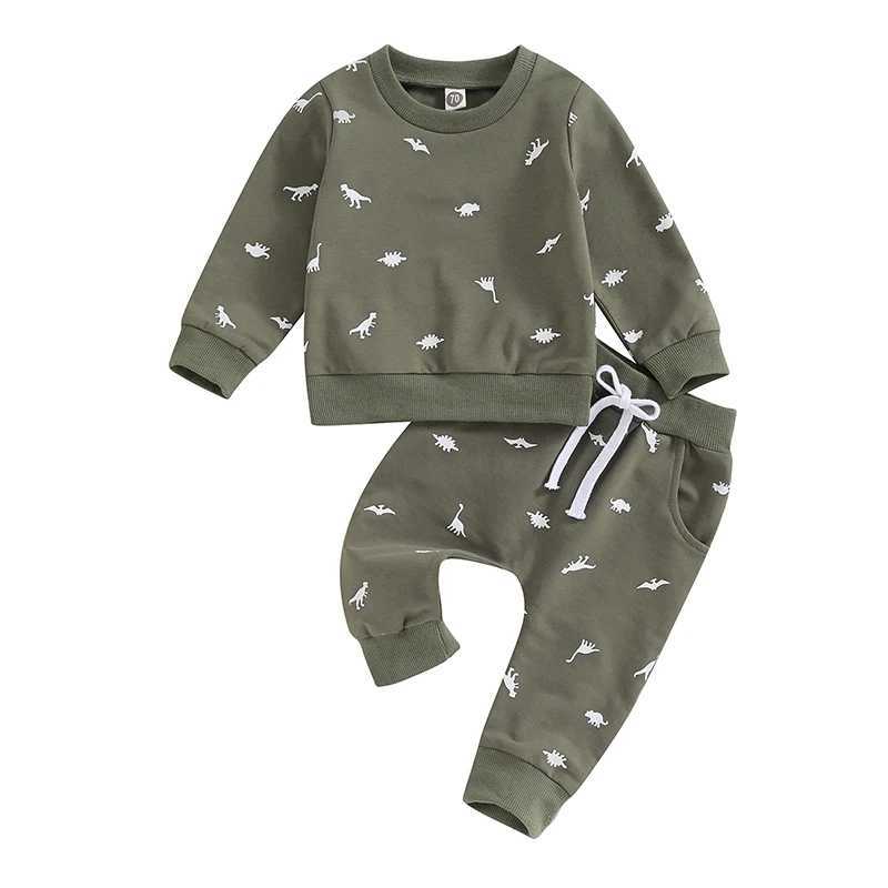 Clothing Sets 2023-08-01 Lioraitiin 0-3Y Infant Baby Boys Clothes Sets Cartoon Dinosaur Print Long Sleeve Sweatshirt Elastic Pants 2pcs