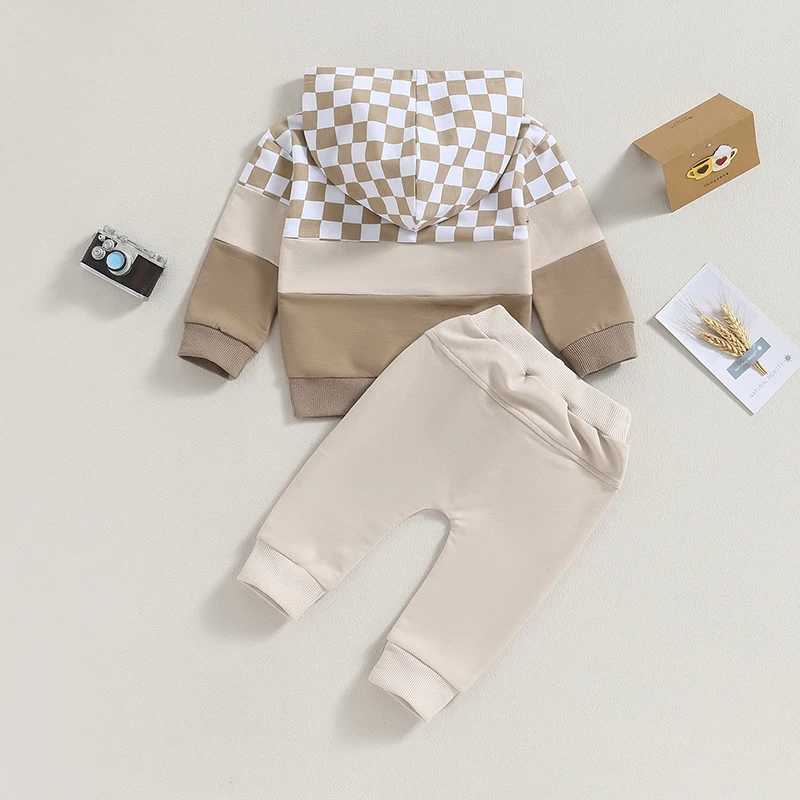 Clothing Sets Toddler Baby Boys Autumn Clothing Set Long Sleeve Hooded Plaid Tracksuit Hoodie with Elastic Waist Sweatpants Infant Clothes