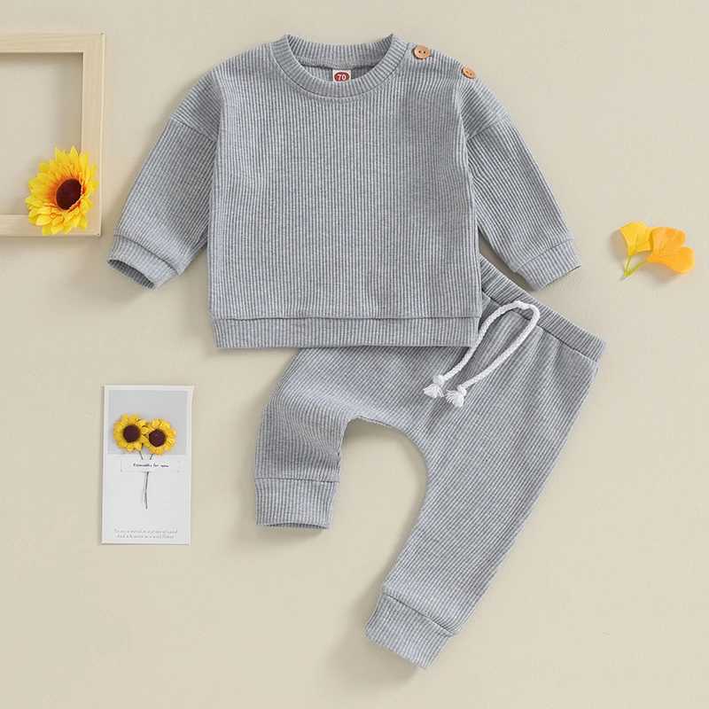 Clothing Sets 2023-09-04 Lioraitiin 0-24M Infant Baby Boys Girls Waffle Fall Outfits Solid Color Long Sleeve Sweatshirt Tops Pants Clothes Set