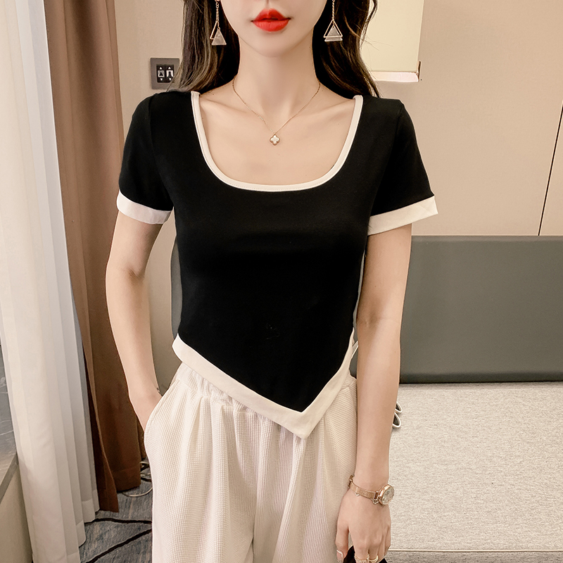 2024 summer T-shirt irregular sexy exposed belly button short sleeved slim fit top for women