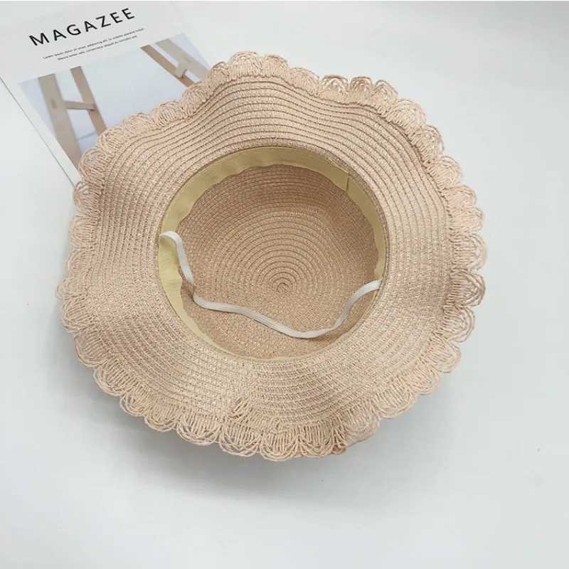 Woven Hat Outdoor Sunscreen Str Hat Sun Hat Childrens Breathable Beach Hat Summer Lace Panama HatW240715