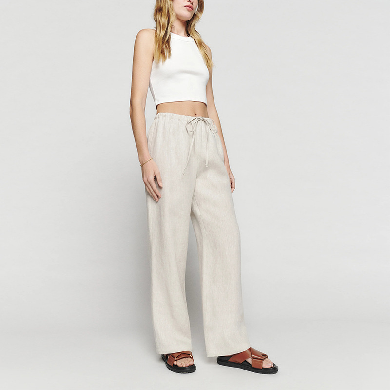 732 REF Pure Yuan Spring Autumn New 2023 Solid Color Linen Pants Loose, Lazy, Elastic, Comfortable and Versatile Straight Tube Military Pants for Man
