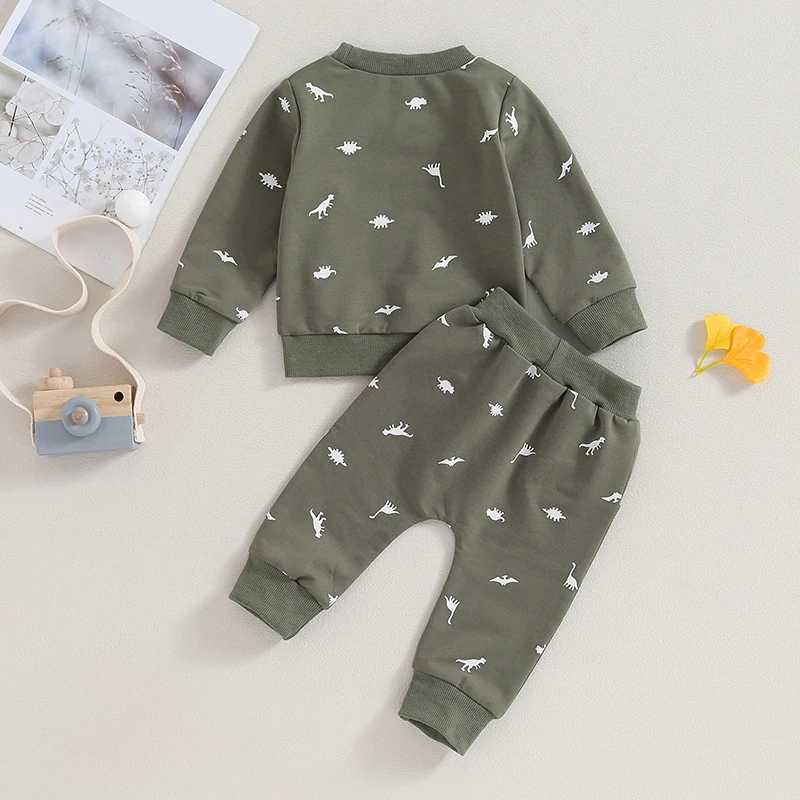 Clothing Sets 2023-08-01 Lioraitiin 0-3Y Infant Baby Boys Clothes Sets Cartoon Dinosaur Print Long Sleeve Sweatshirt Elastic Pants 2pcs