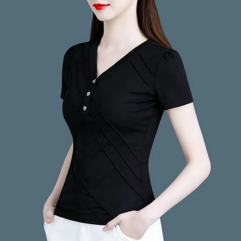 Fashionable western-style short sleeved top, 2024 new style, temperament T-shirt, small stature, belly covering, spring and summer women's clothi